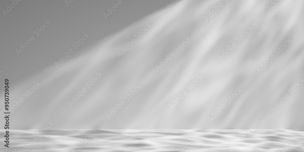 Poster white minimalist studio for product presentation. empty room with shadows of tree leaves. 3d room ba