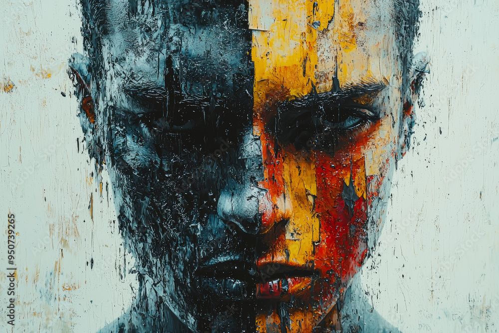 Aufkleber a painting of a figure with only parts of their body visible, the rest blending into the canvas. con