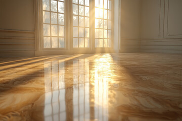 A mirror reflecting an empty room with only the objects slightly shifting, implying unseen actions. Concept of ethereal movements and unseen activity.