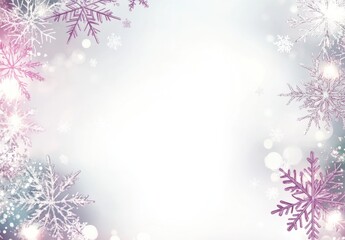 Beautiful Christmas background with snowflakes, pastel colors, and a blurred bokeh light effect White and grey gradient background Generative AI