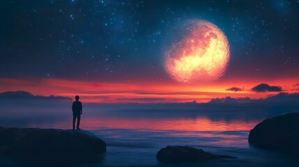 Full Moon Illuminates a Dark Midnight Sky with Radiant Light