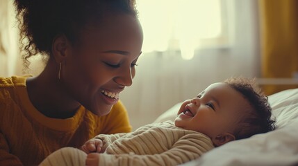 Mother gently sings a lullaby to her baby, creating a soothing and peaceful atmosphere