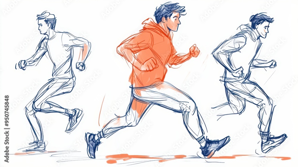 Poster dynamic illustration showing hand-drawn sequence of a man running in motion, focusing on energy and 