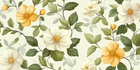 Vintage Floral Pattern with Roses, Daisies, and Wildflowers