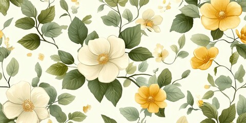 Vintage Floral Pattern with Roses, Daisies, and Wildflowers