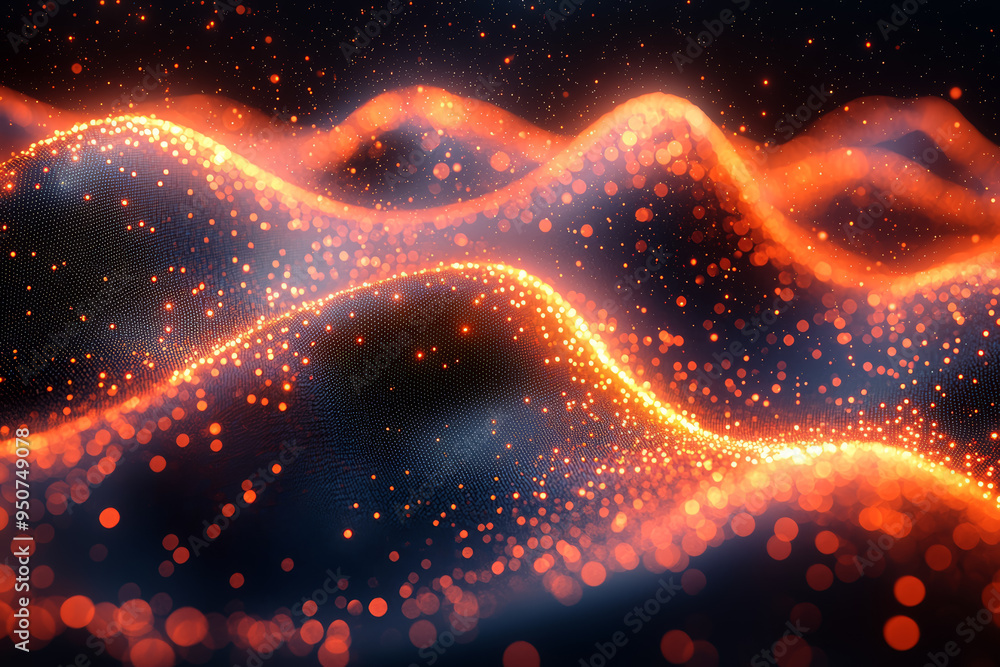 Poster an abstract digital display where particles move in intricate patterns, creating a captivating visua