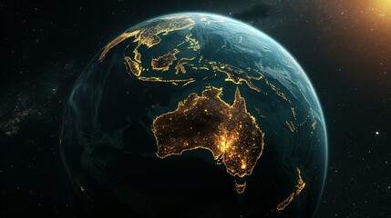 Earth with Australia Illuminated at Night from Space