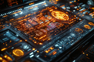 Obraz premium A tabletop where each section of the surface lifts to reveal a different type of data or fact underneath. Concept of hidden and interactive information.