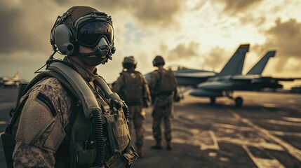 Military Pilot on Aircraft Carrier