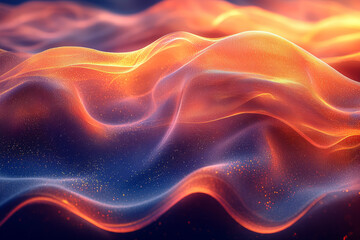 Obraz premium A series of undulating, translucent ribbons of light weaving through the air in a calming, hypnotic rhythm. Concept of light art and soothing motion.