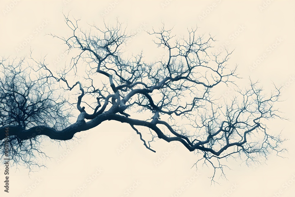 Poster intricate silhouette of a tree branch against a soft background