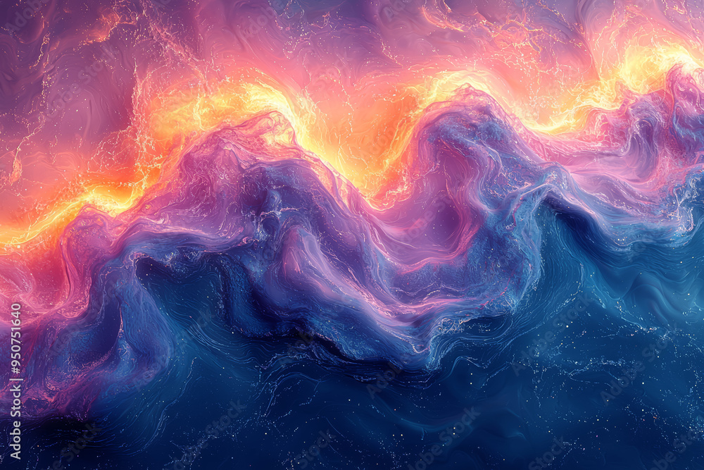 Poster a seamless animation of fluid, shifting colors that create a calming and hypnotic atmosphere. concep