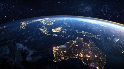 Earth's Nighttime View Featuring Southeast Asia and Australia
