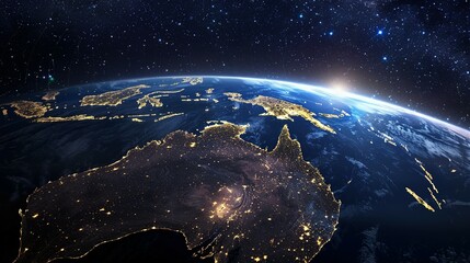 Earth's Nighttime Glow with Australia and Surrounding Islands Visible