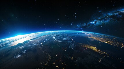 Obraz premium Earth from Space with City Lights and Milky Way