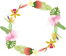 Palm Leaf and Tropical Flowers Frame