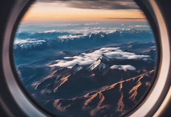 Fototapeta premium Mountain Range through the Airplane window