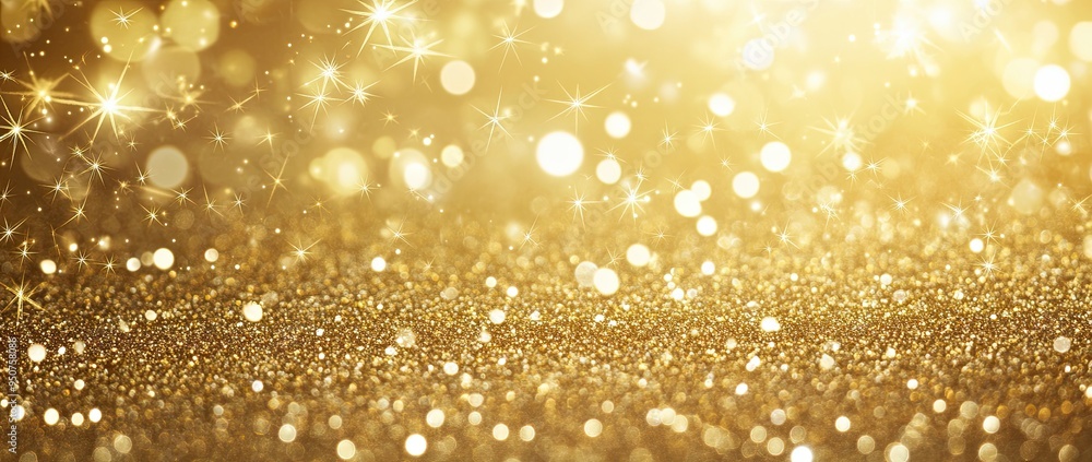 Poster a golden background with sparkling stars and bokeh lights, creating an elegant atmosphere for festiv