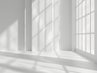 Obraz premium A white room with a large window that lets in a lot of light, generative ai image