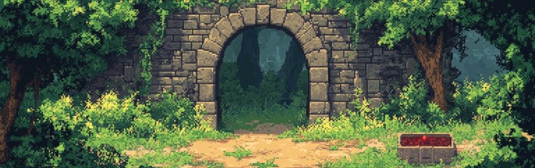 Ancient Ruins Hidden in a Sunlit, Lush Forest