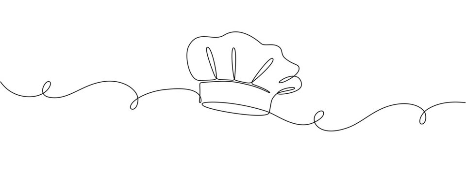 recommend clip art: Drawing of a single continuous line of a chef's hat .  Symbol of cafe , cooking in a simple one line style.  Vector editable illustration