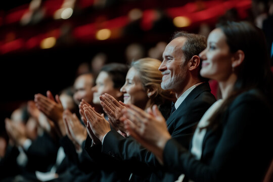 Elegant audience applauding a spectacular theater performance