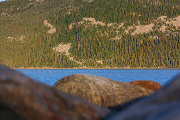 The coastline of the White Sea, in summer, in July, in the Murmansk region, in the north.Tourism, deserted place of rest
