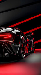 Naklejka premium Sleek black sports car with red accents. Sports car concept.