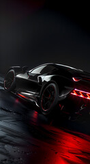 Sleek black sports car with red accents. Sports car concept.