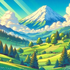 Obraz premium Anime Style Green Valley