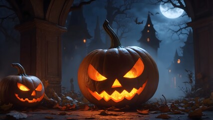Creepy Halloween Night: Pumpkins and Haunted Mansion