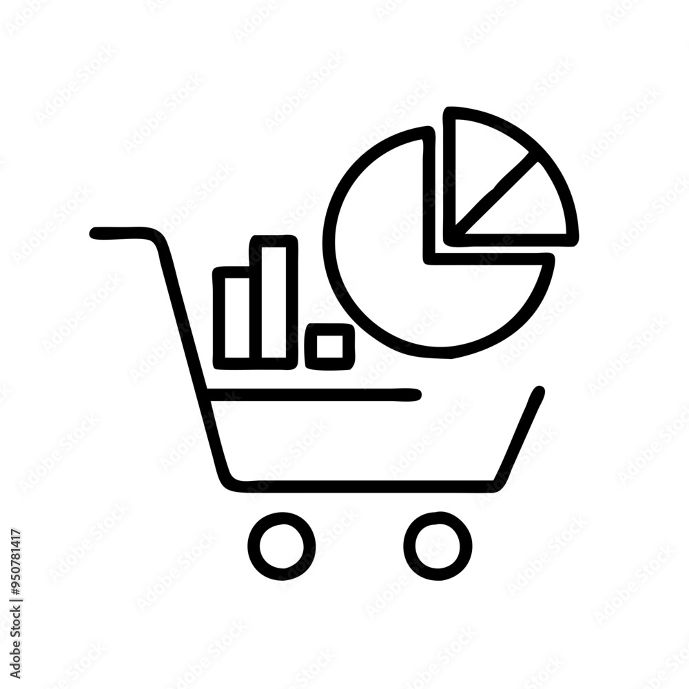 Aufkleber shopping cart with graphs for data analysis e-commerce statistics vector illustration