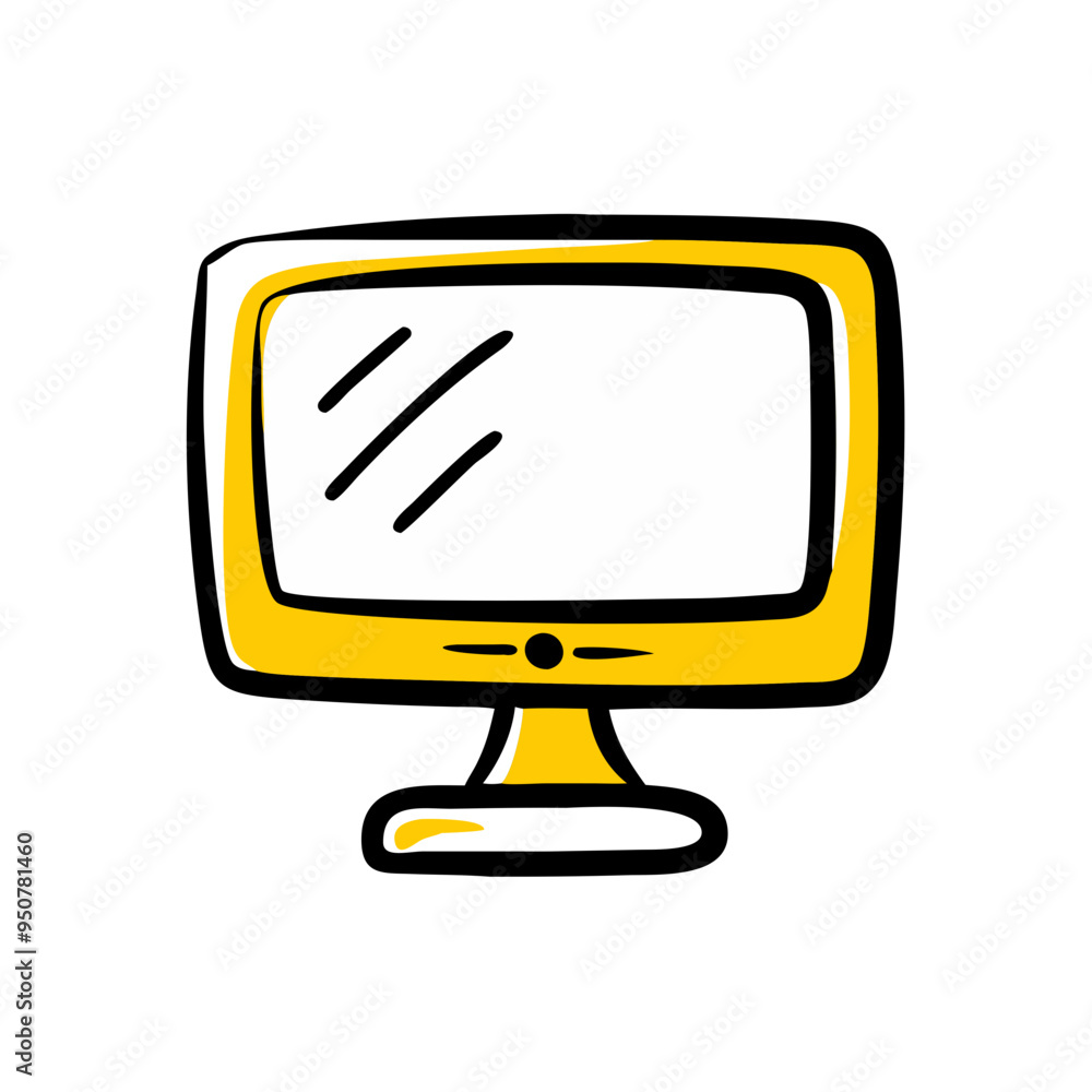 Poster yellow computer monitor vector illustration tech design desktop symbol digital device graphic