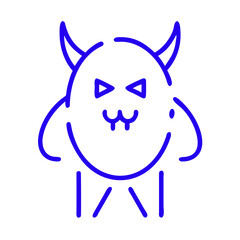 Fototapeta premium Blue Outline Abstract Monster Illustration with Horns Eyes and Fangs Halloween Vector Art