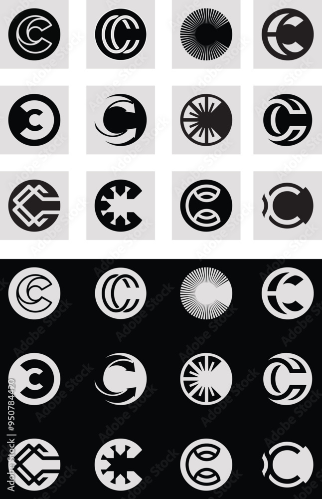 Poster set of modern c logo design. pack of abstract initial letter c logo minimal c logo design template.