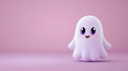 childish halloween background wtih ghost on pink background