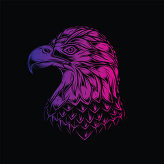 Bald eagle head. Original vector illustration in vintage style isolated on black background. T-shirt design.