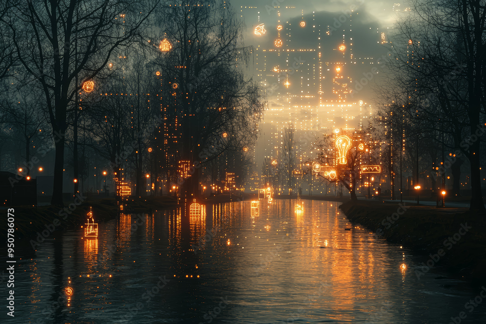 Aufkleber a flowing river with floating symbols and equations representing the continuous stream of thoughts a