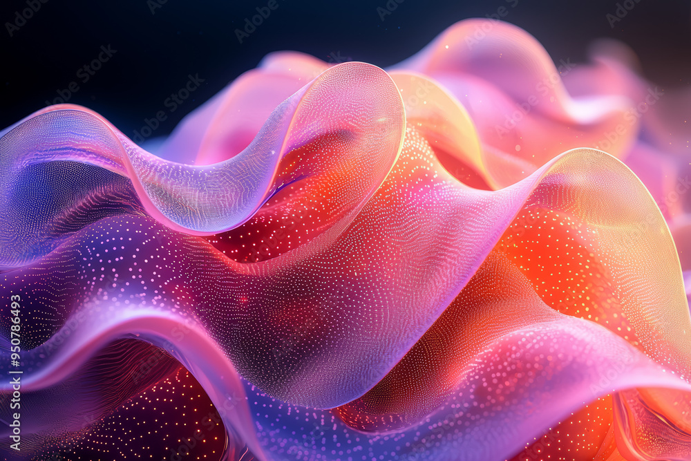 Poster a digital display showing moving, interlocking shapes that continuously morph into new, fascinating 
