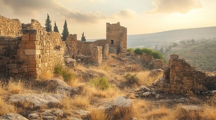 Fototapeta premium Ruins of historic settlement from before12th-century located on ancient incense trading route and pilgrimage path from Damascus to Mecca