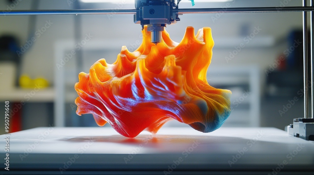 Aufkleber 3d printer creating abstract orange and blue object