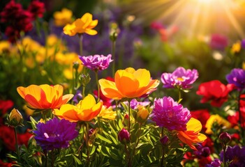 Fototapeta premium vibrant floral arrangements bathed glowing sunlight capturing colorful beauty, bouquet, flower, bloom, bright, garden, nature, spring, summer, botanical