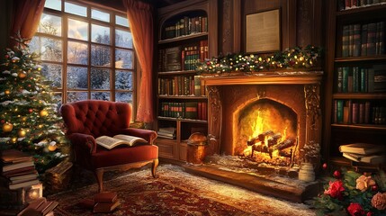 Quiet reading time by the fireplace in a warm setting