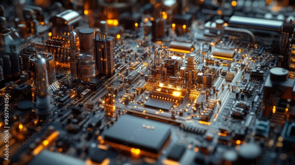 Aufkleber close-up of a circuit board with glowing components
