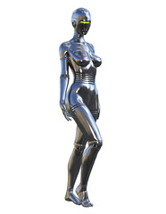 3d render sci fi woman, silver robot