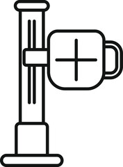 Simple line icon of a medical drip counter standing on a tripod, used for intravenous treatment in a hospital setting