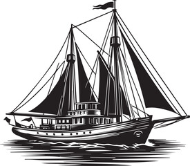 Black and white boat silhouette design