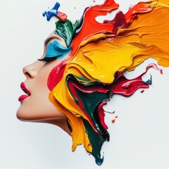 Fototapeta premium Vibrant Portrait of a Woman with Colorful Abstract Paint Splash