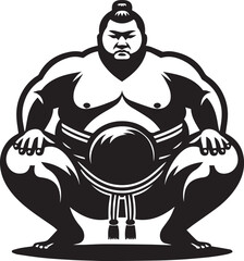 A black and white sumo wrestler silhouette design