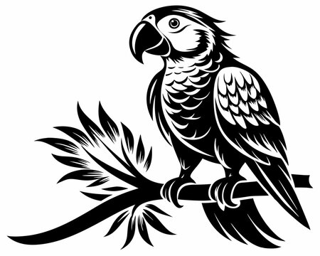 recommend clip art: parrot sitting on a branch black silhouette illustration,parrot silhouette with tree